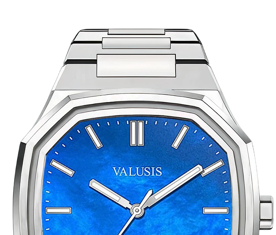 VALUSIS watch close-up with green malachite dial