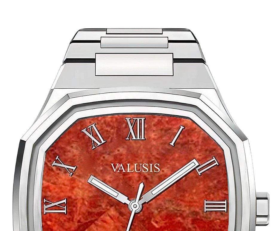 VALUSIS watch close-up with green malachite dial