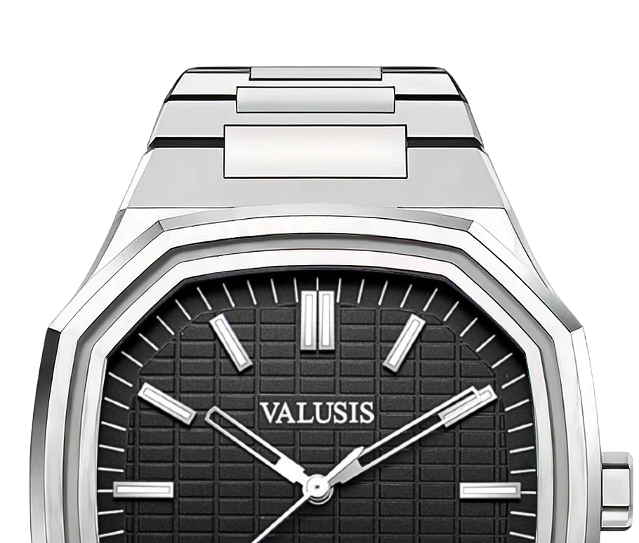 VALUSIS watch close-up with green malachite dial