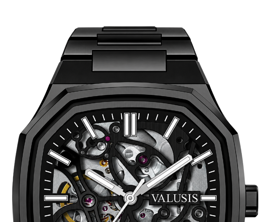 VALUSIS watch close-up with green malachite dial