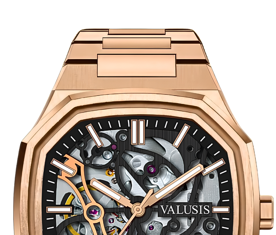 VALUSIS watch close-up with green malachite dial