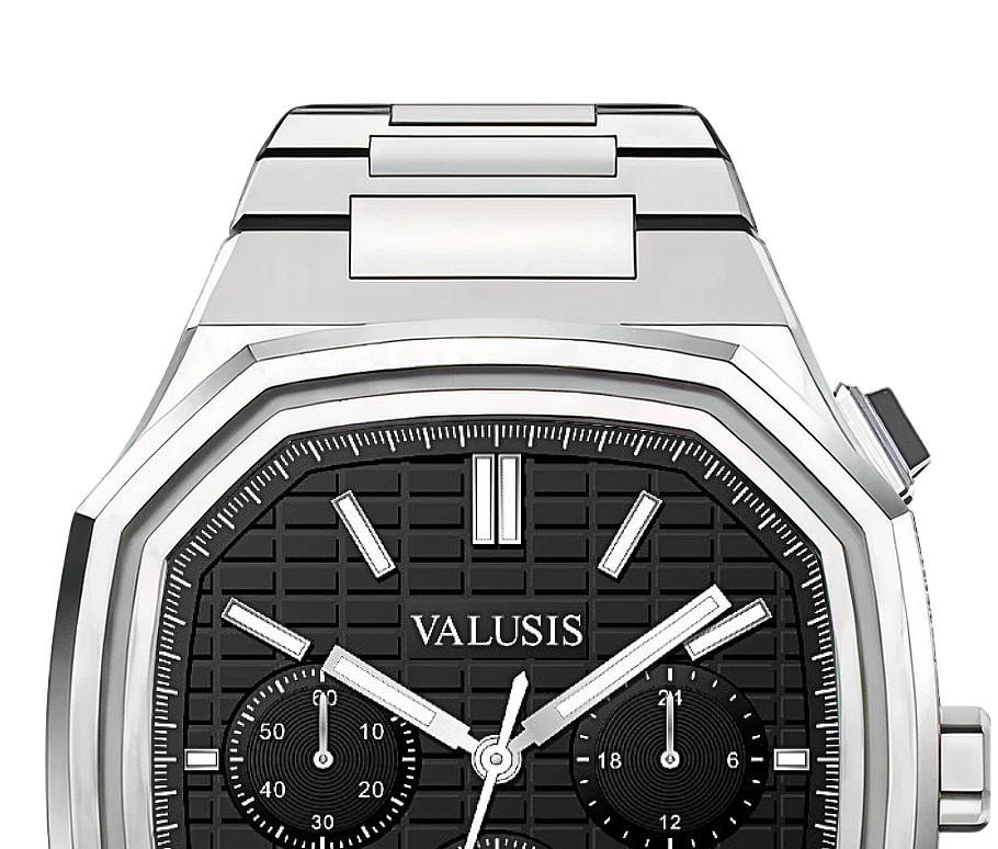 VALUSIS watch close-up with green malachite dial