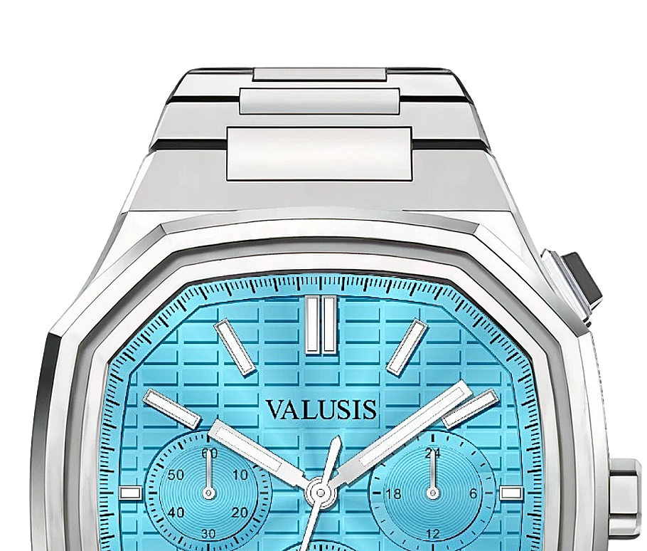 VALUSIS watch close-up with green malachite dial