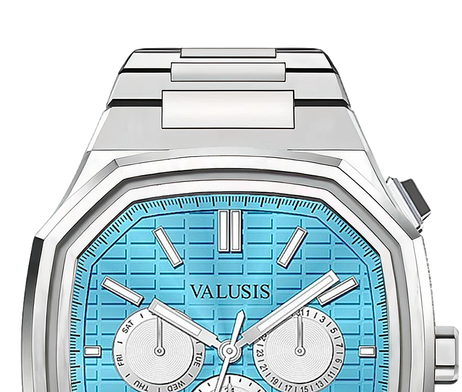 VALUSIS watch close-up with green malachite dial