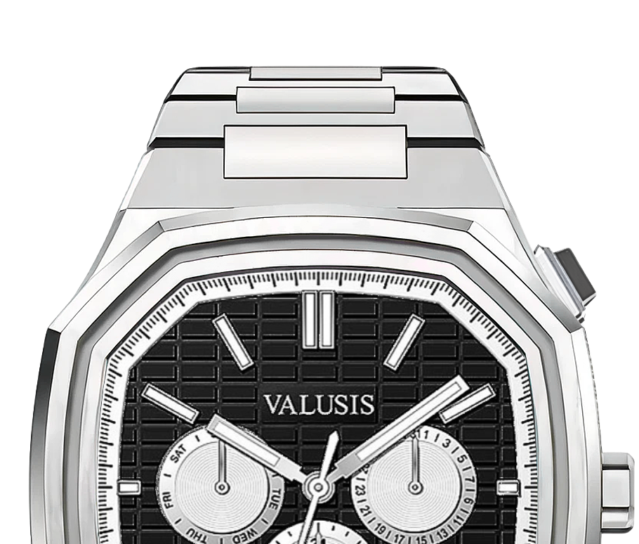 VALUSIS watch close-up with green malachite dial