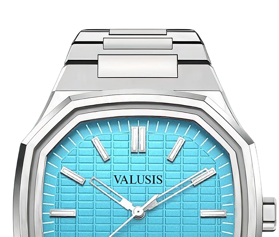 VALUSIS watch close-up with green malachite dial