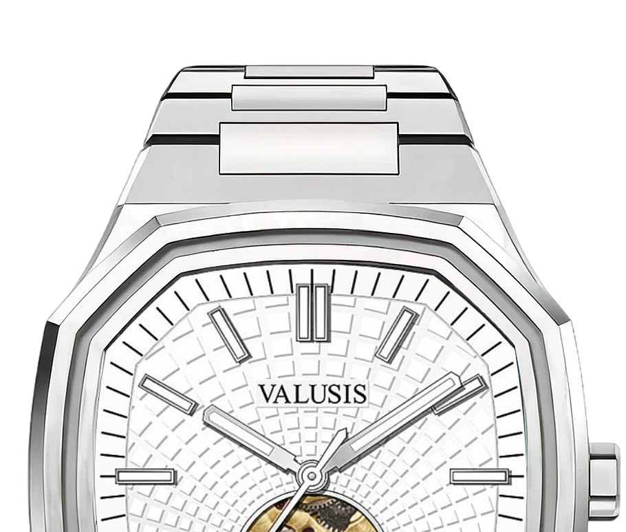 VALUSIS watch close-up with green malachite dial