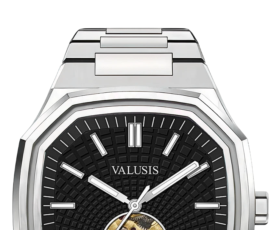 VALUSIS watch close-up with green malachite dial
