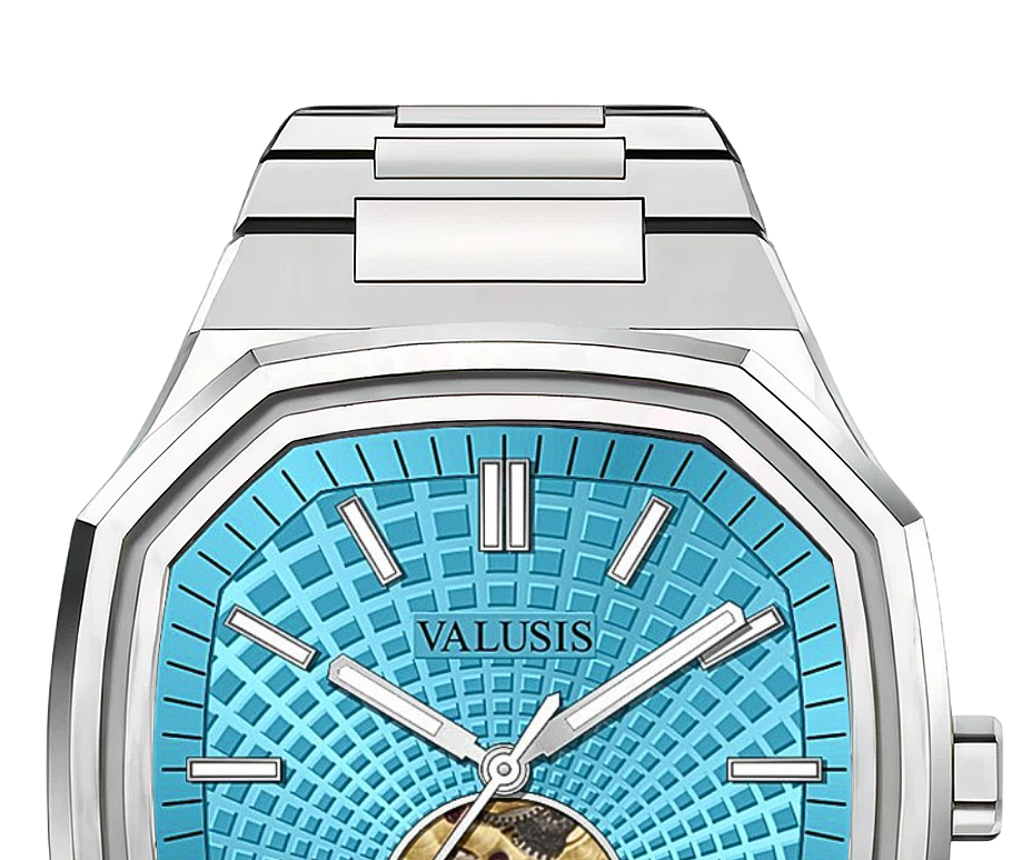VALUSIS watch close-up with green malachite dial