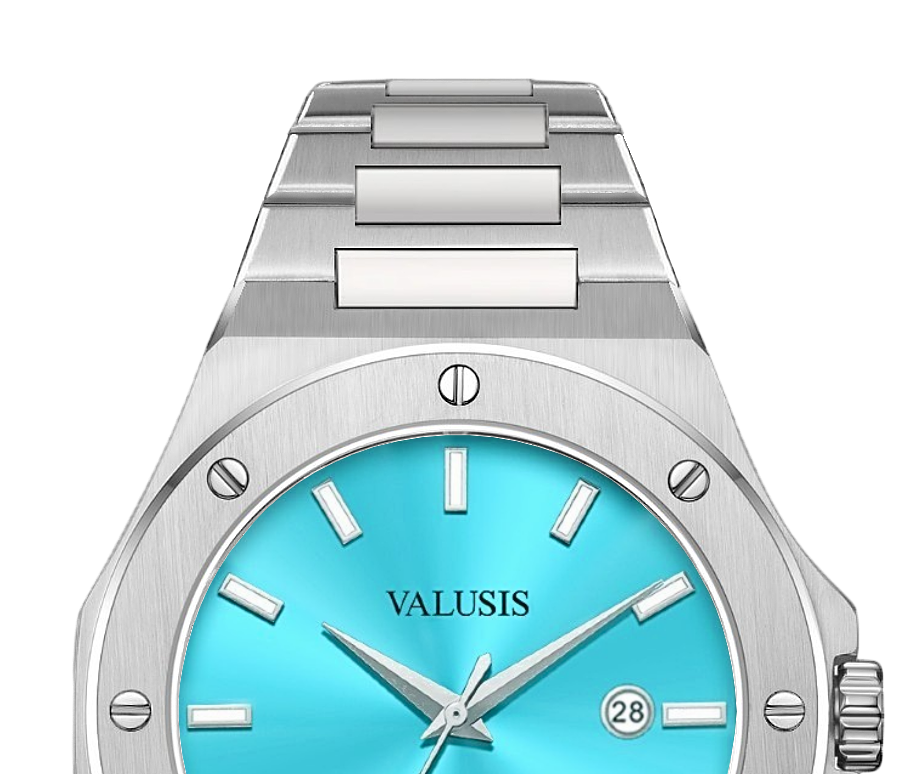 VALUSIS watch close-up with green malachite dial