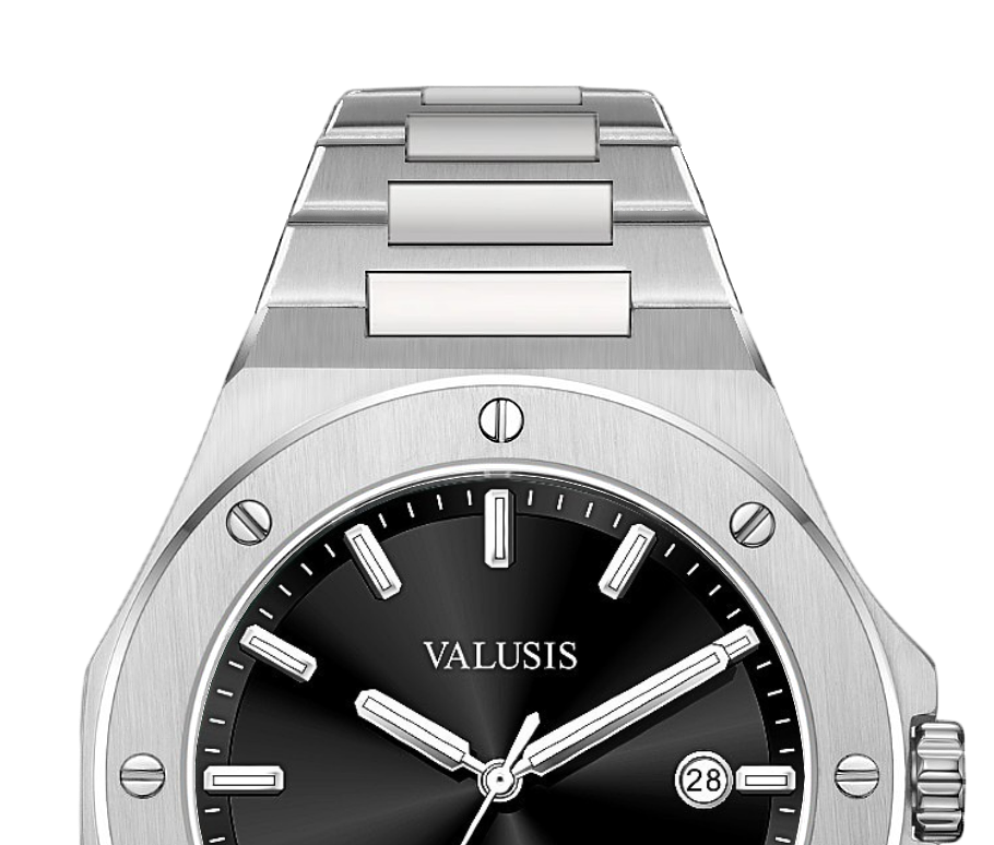 VALUSIS watch close-up with green malachite dial