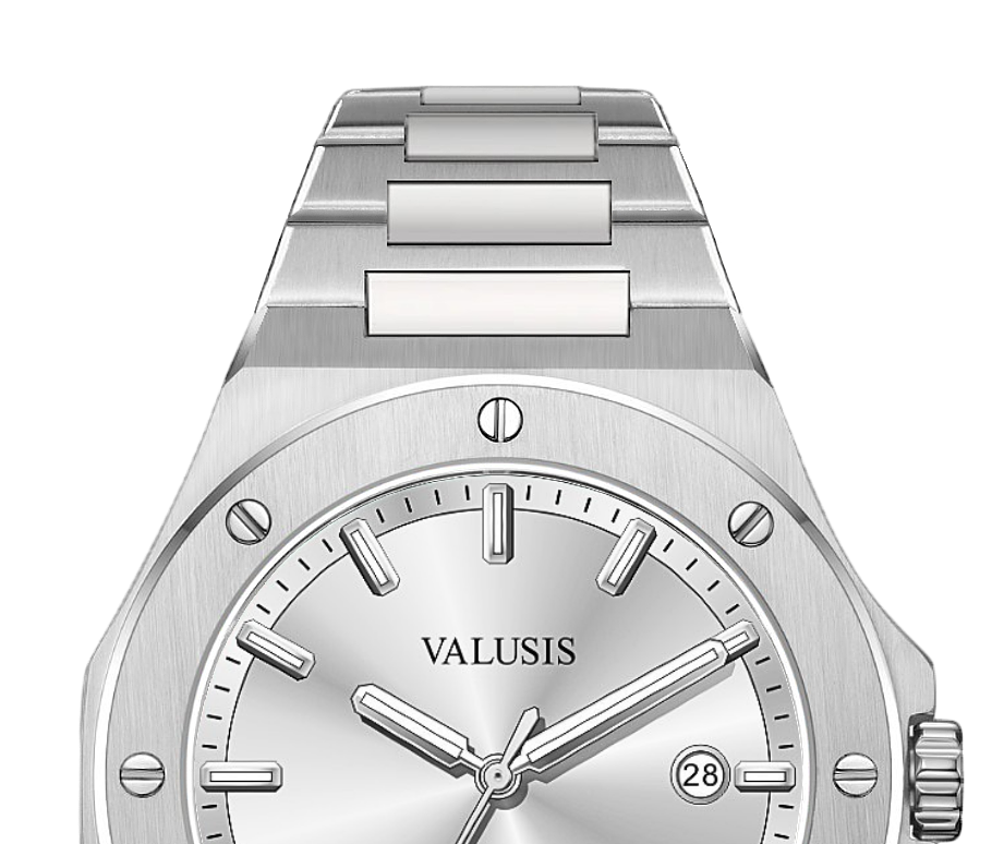 VALUSIS watch close-up with green malachite dial