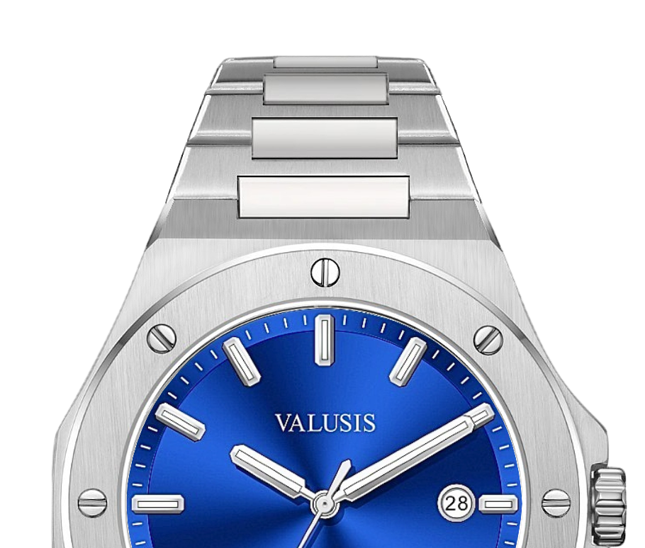VALUSIS watch close-up with green malachite dial
