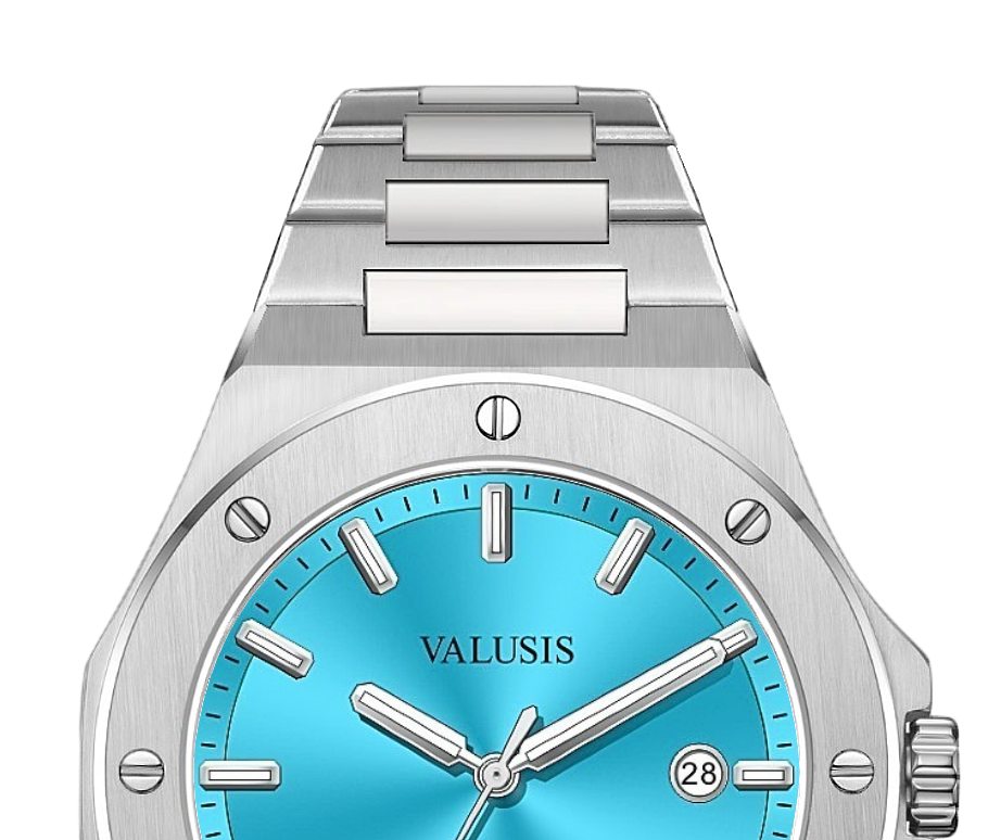 VALUSIS watch close-up with green malachite dial