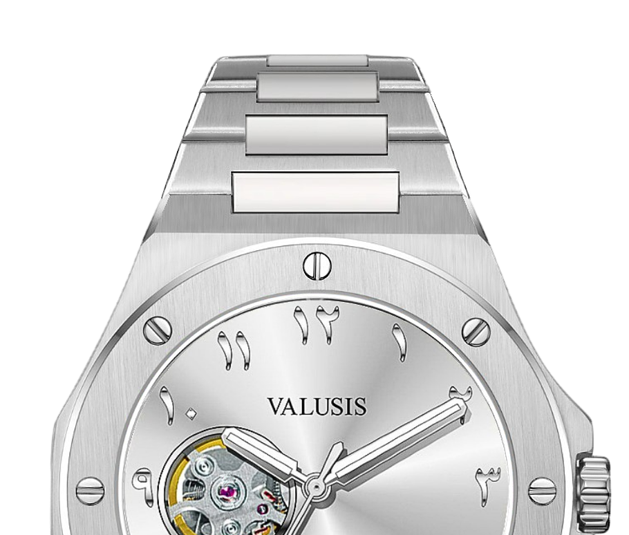 VALUSIS watch close-up with green malachite dial