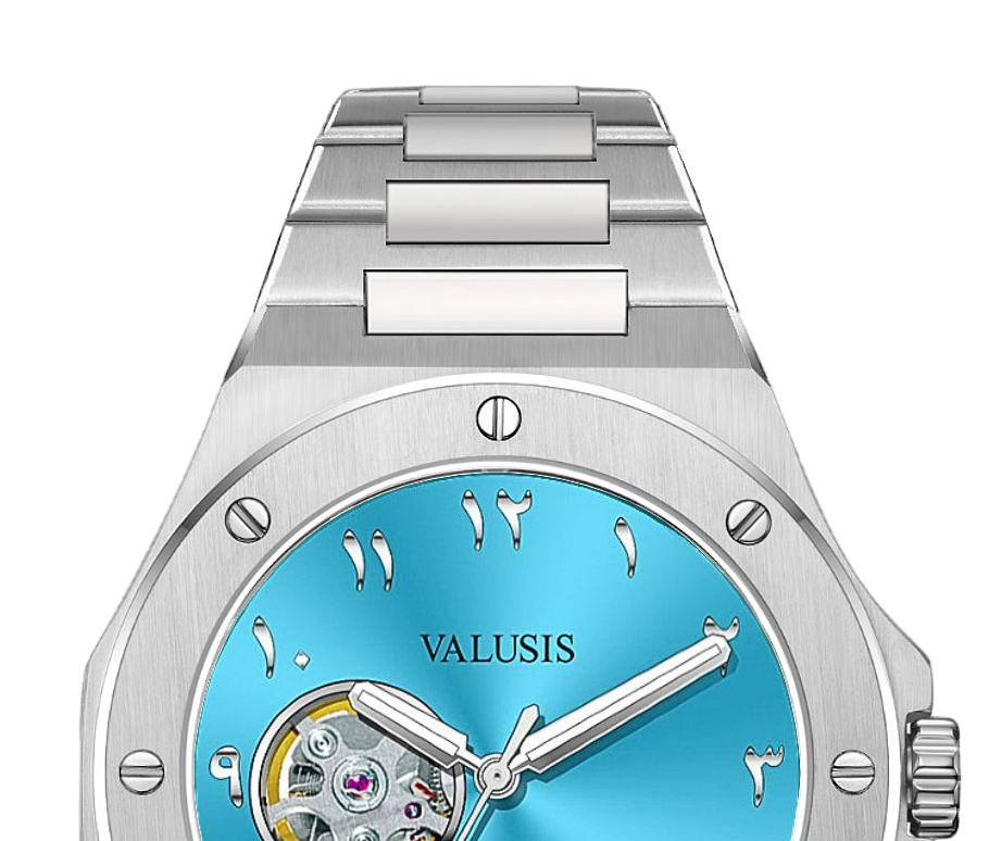 VALUSIS watch close-up with green malachite dial