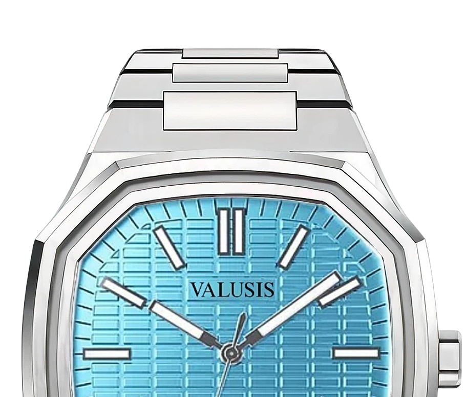 VALUSIS watch close-up with green malachite dial