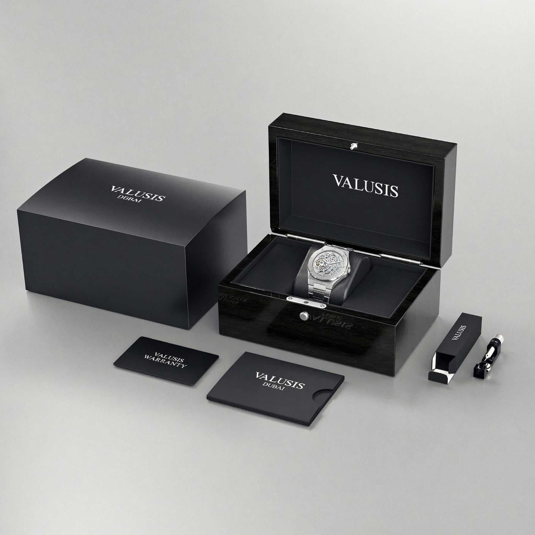 VALUSIS Lysium White Skeleton – Luxury Watch Packaging Box Dubai