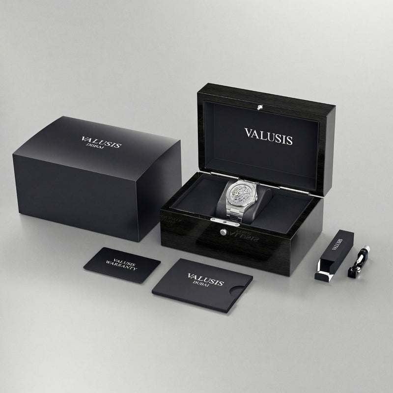 VALUSIS Lysium White Skeleton – Luxury Watch Packaging Box Dubai