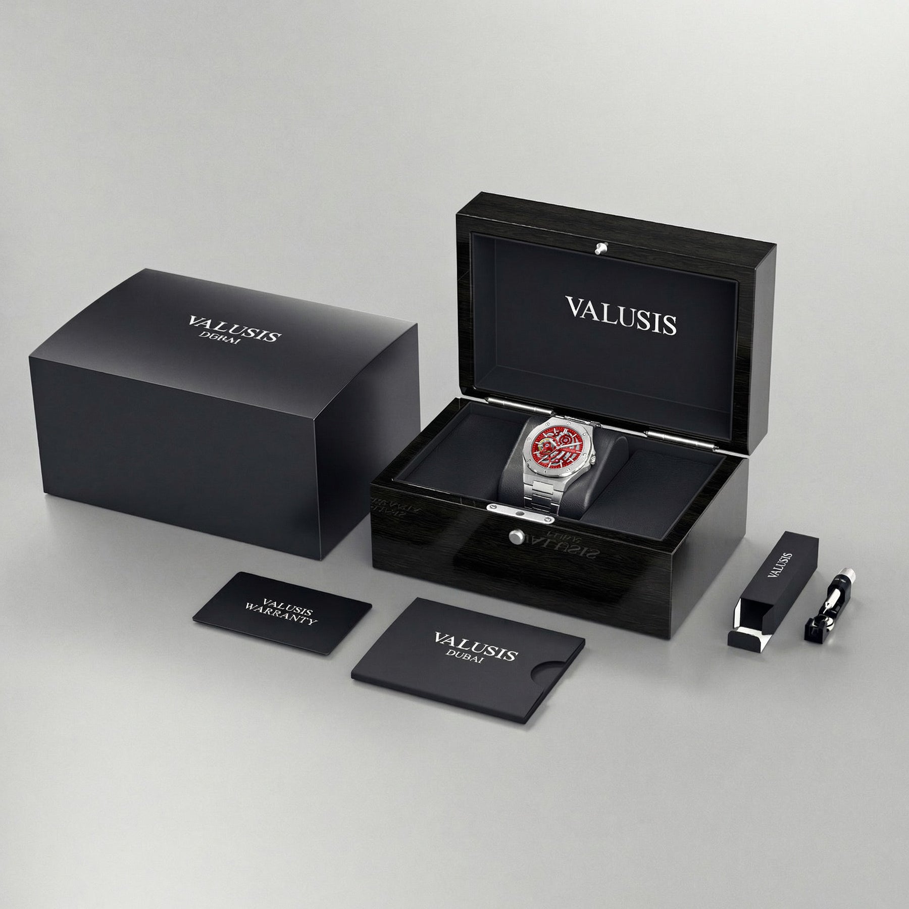 VALUSIS Lysium Red Skeleton – Luxury Watch Packaging Box Dubai