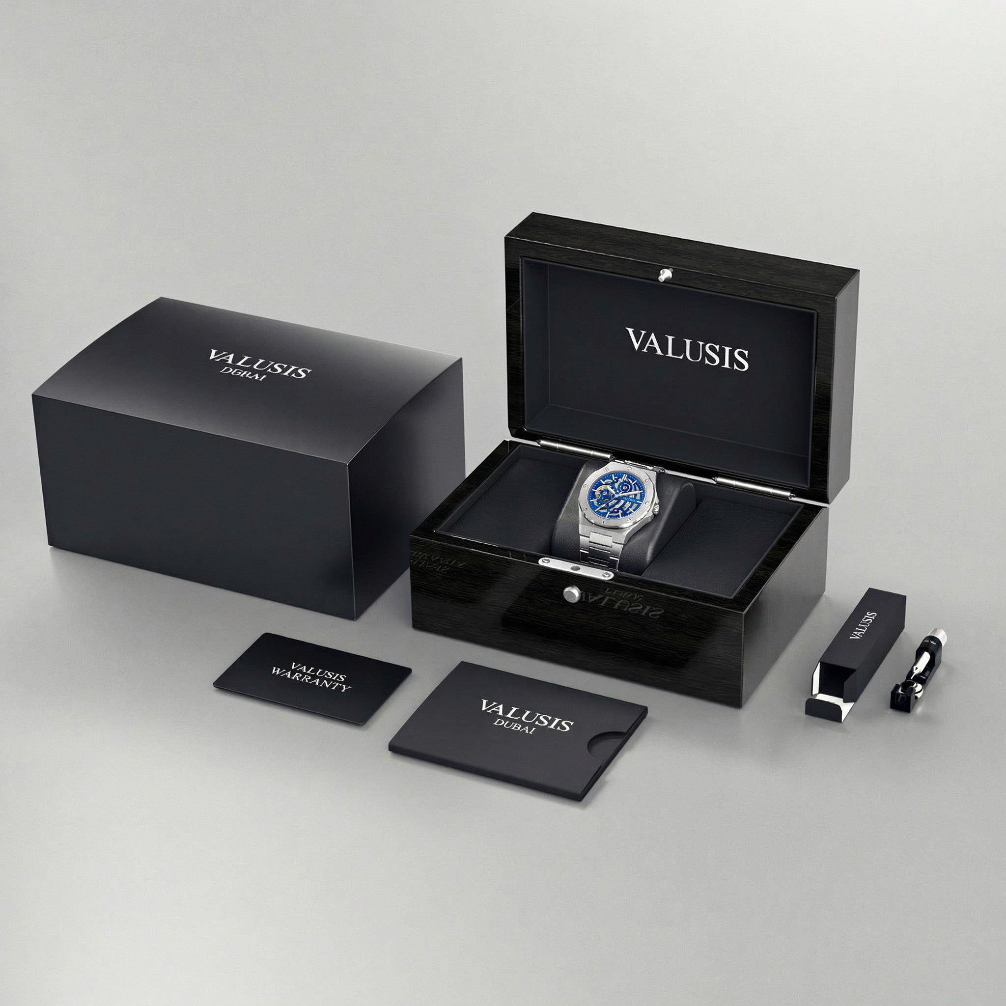VALUSIS Lysium Blue Skeleton – Luxury Watch Packaging Box Dubai