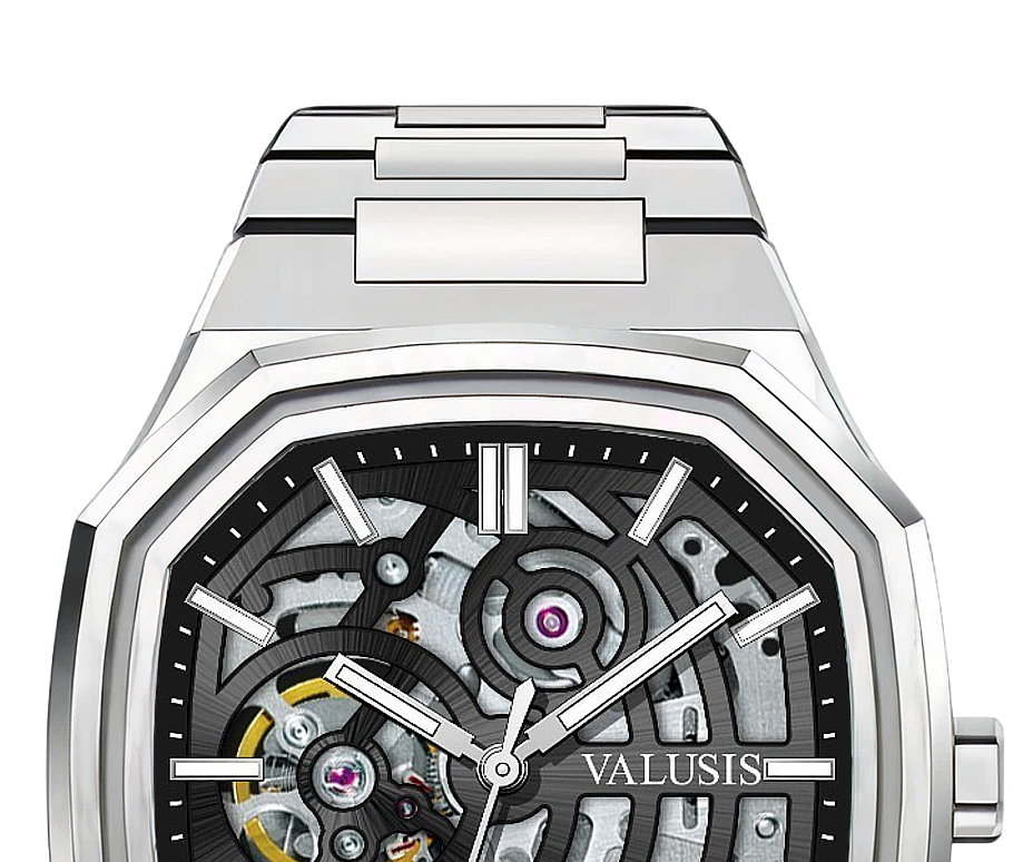 VALUSIS watch close-up with green malachite dial