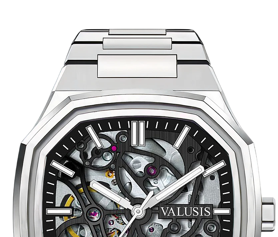 VALUSIS watch close-up with green malachite dial