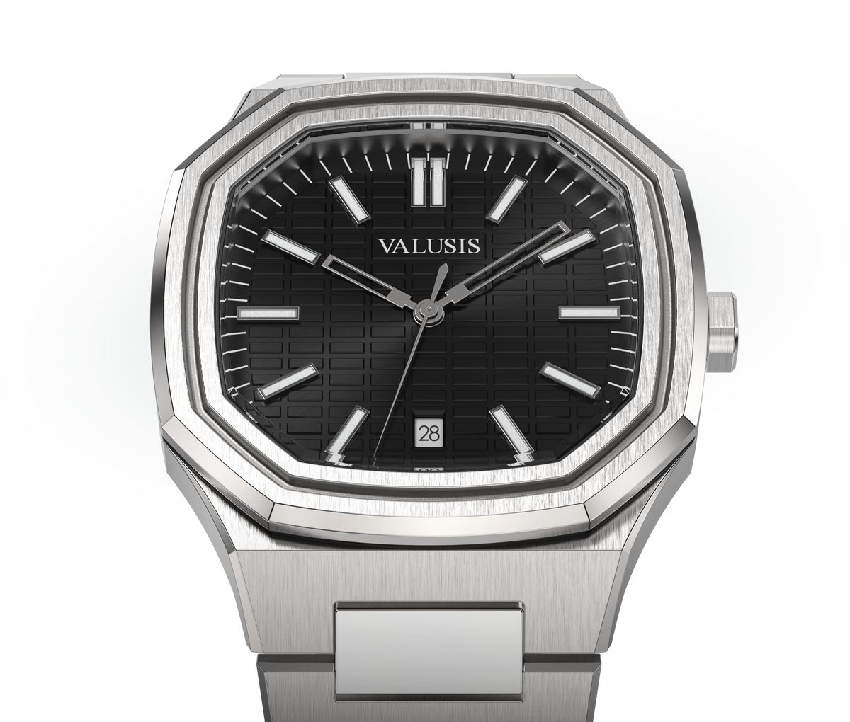 VALUSIS watch close-up with green malachite dial