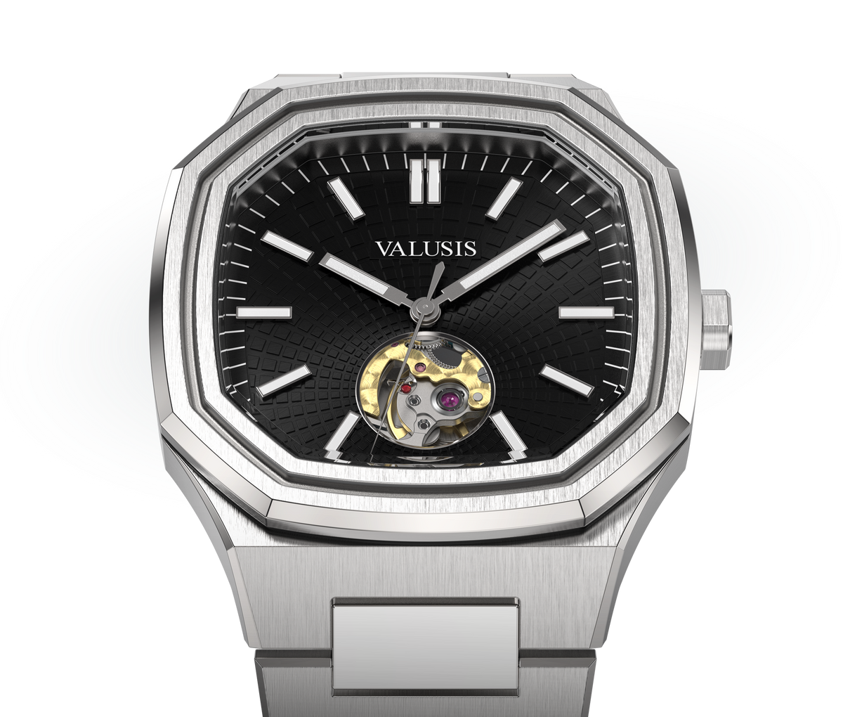 VALUSIS watch close-up with green malachite dial