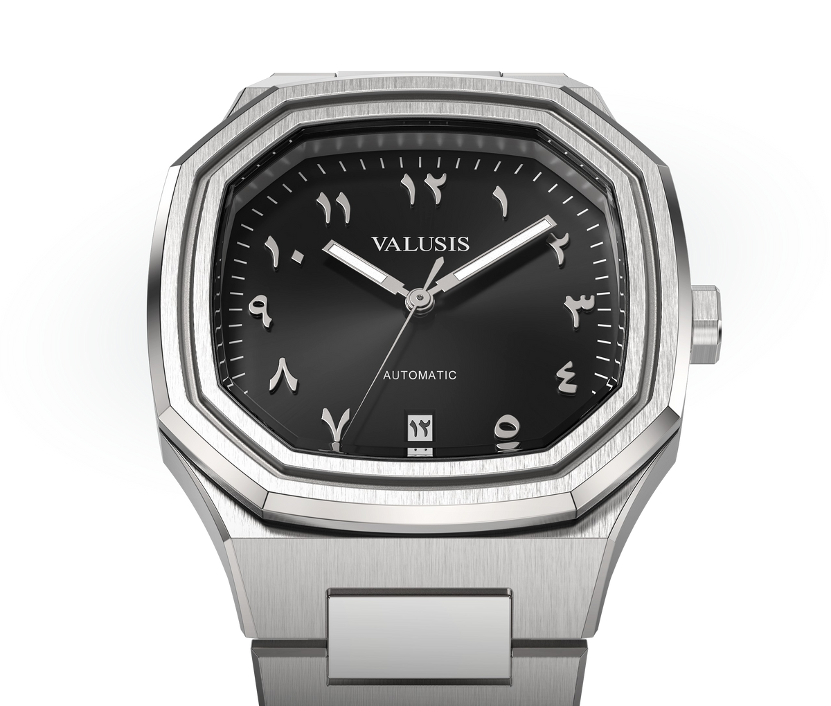 VALUSIS watch close-up with green malachite dial