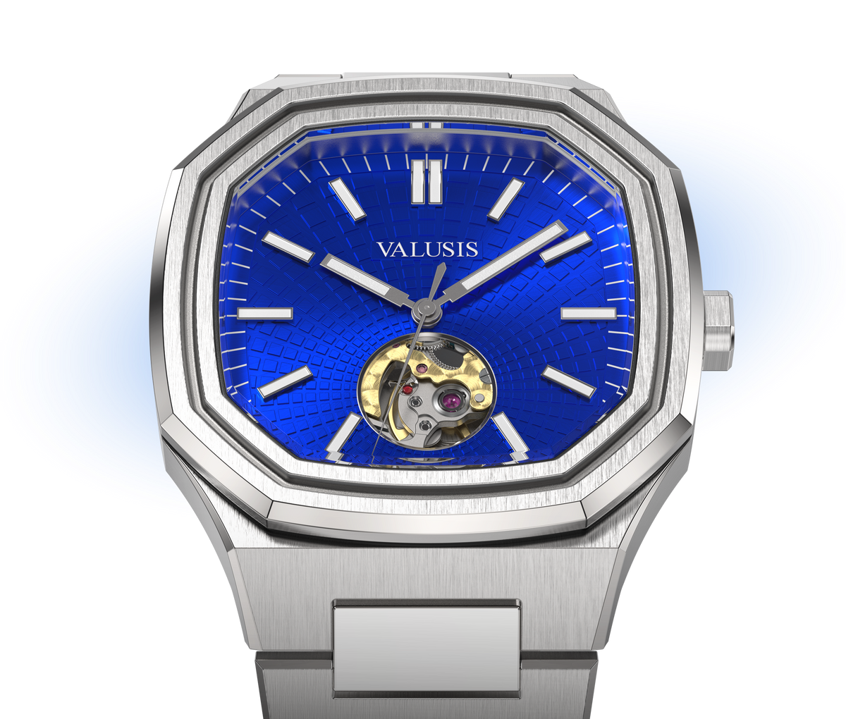 VALUSIS watch close-up with green malachite dial