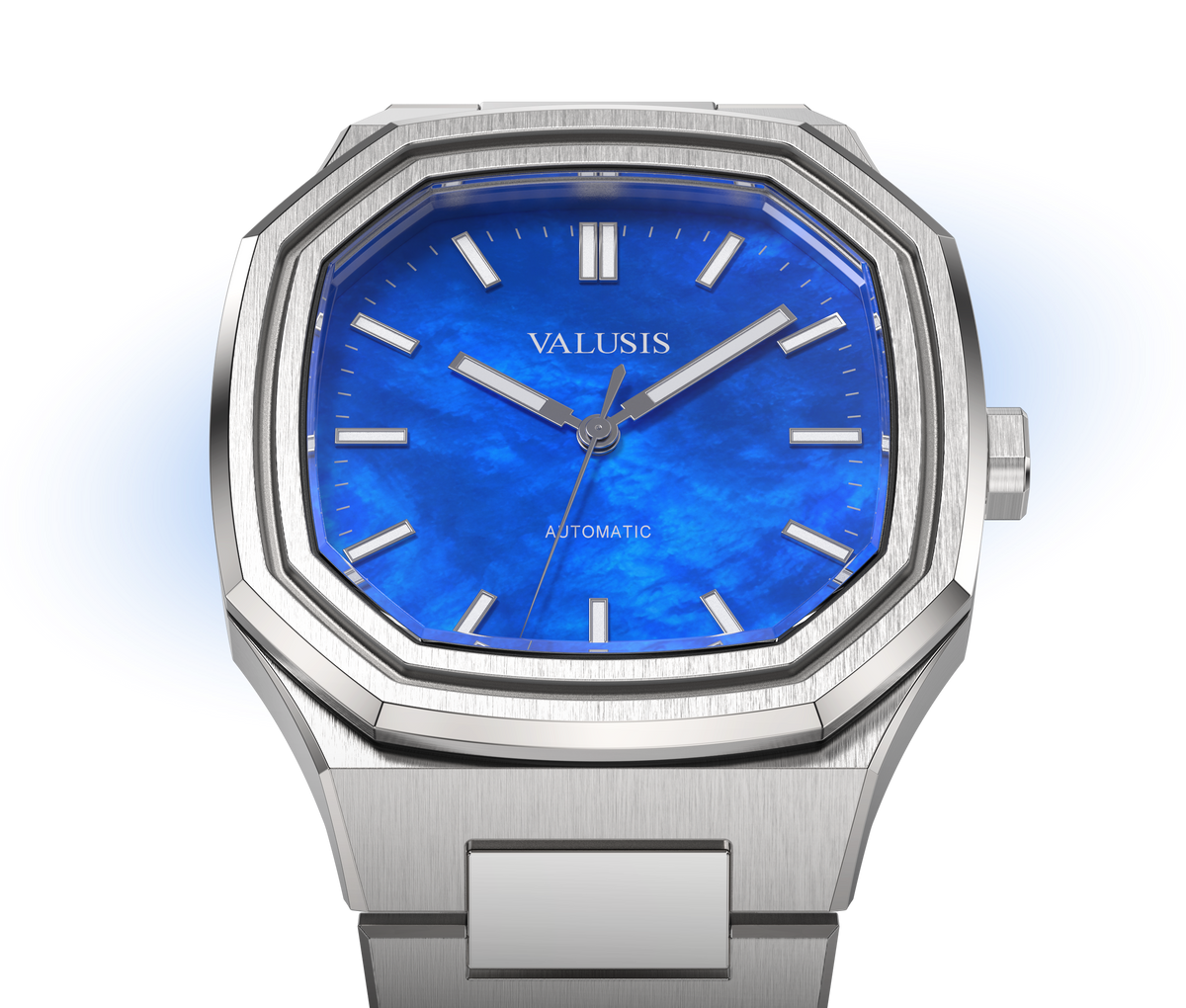 VALUSIS watch close-up with green malachite dial