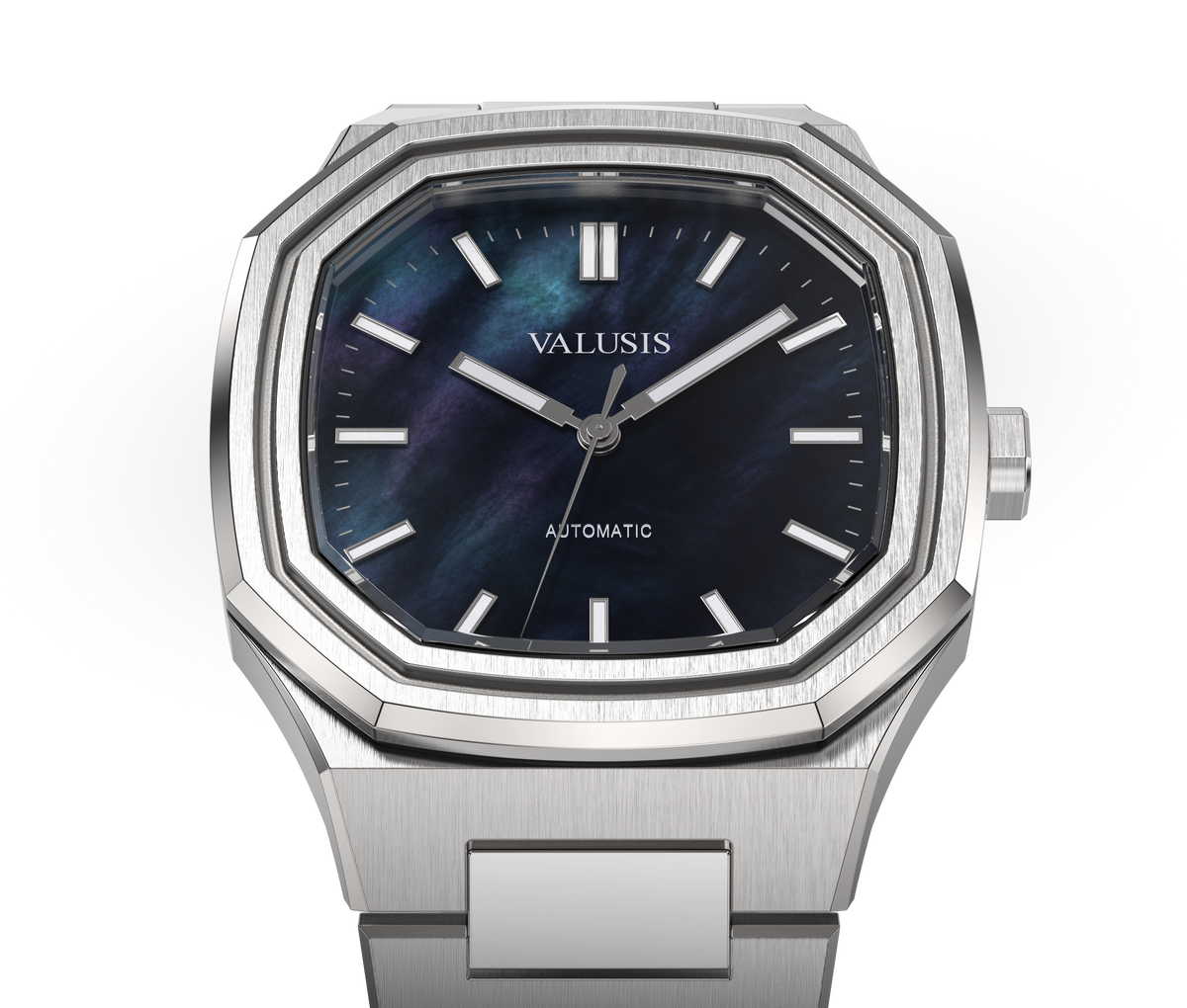 VALUSIS watch close-up with green malachite dial