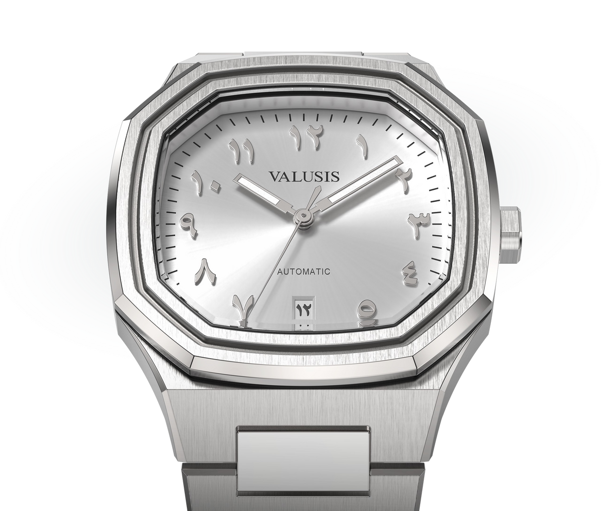 VALUSIS watch close-up with green malachite dial