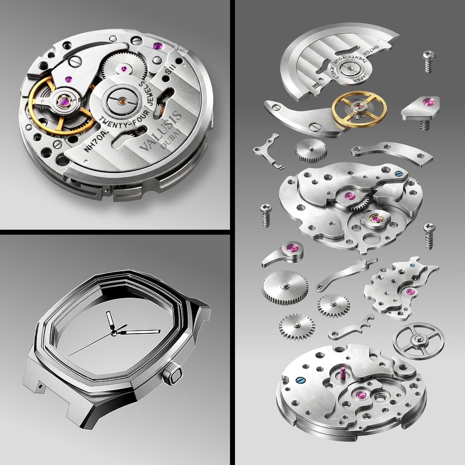 Skeletonized Seiko NH70 Japanese Movement