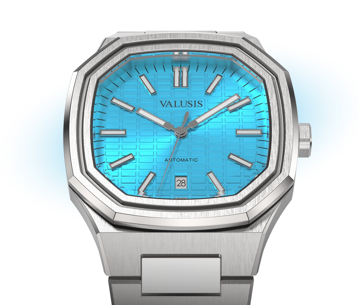 VALUSIS watch close-up with green malachite dial