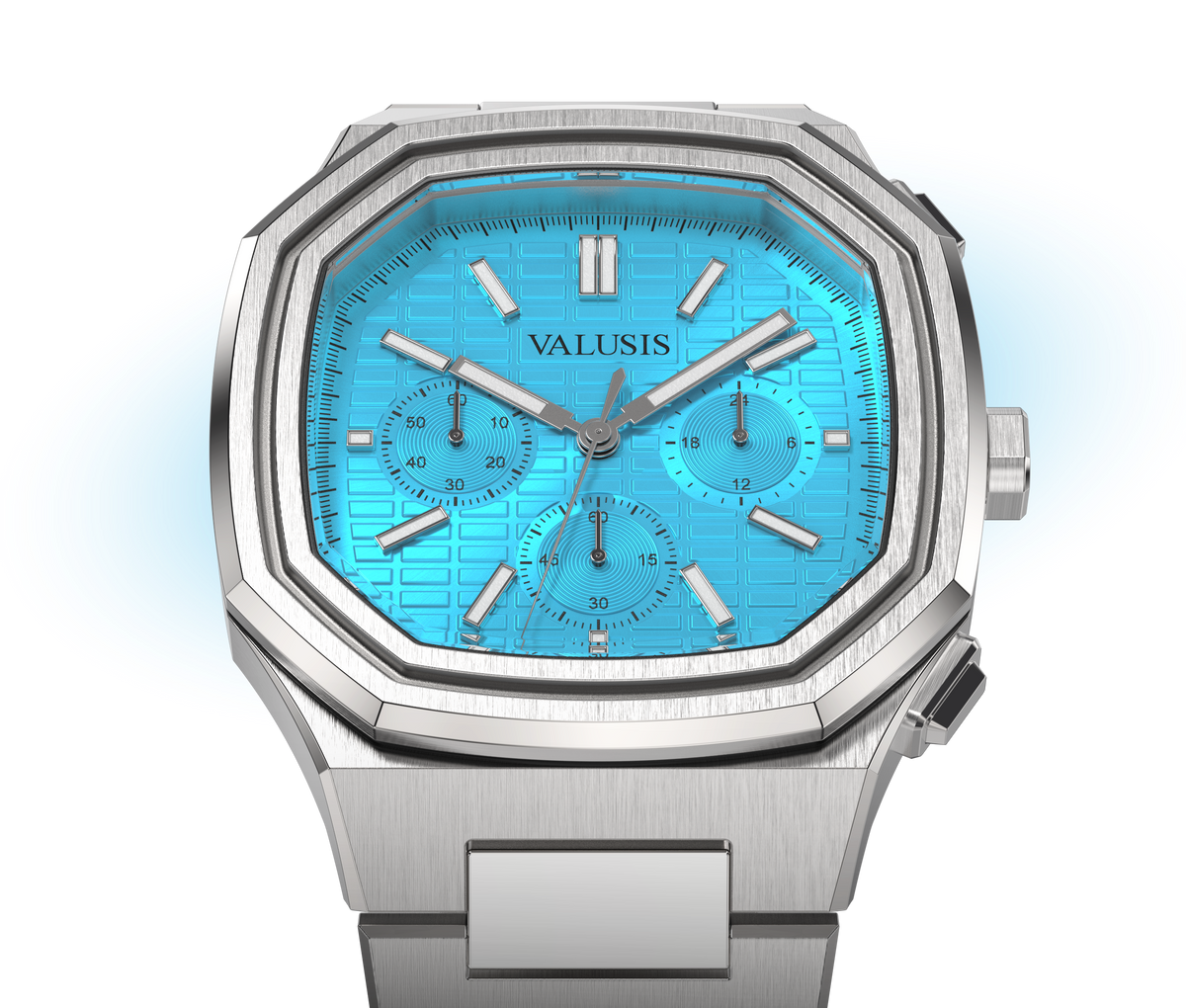 VALUSIS watch close-up with green malachite dial