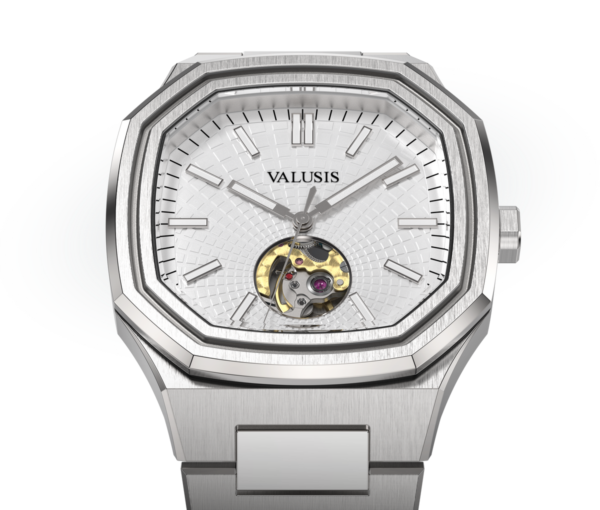 VALUSIS watch close-up with green malachite dial
