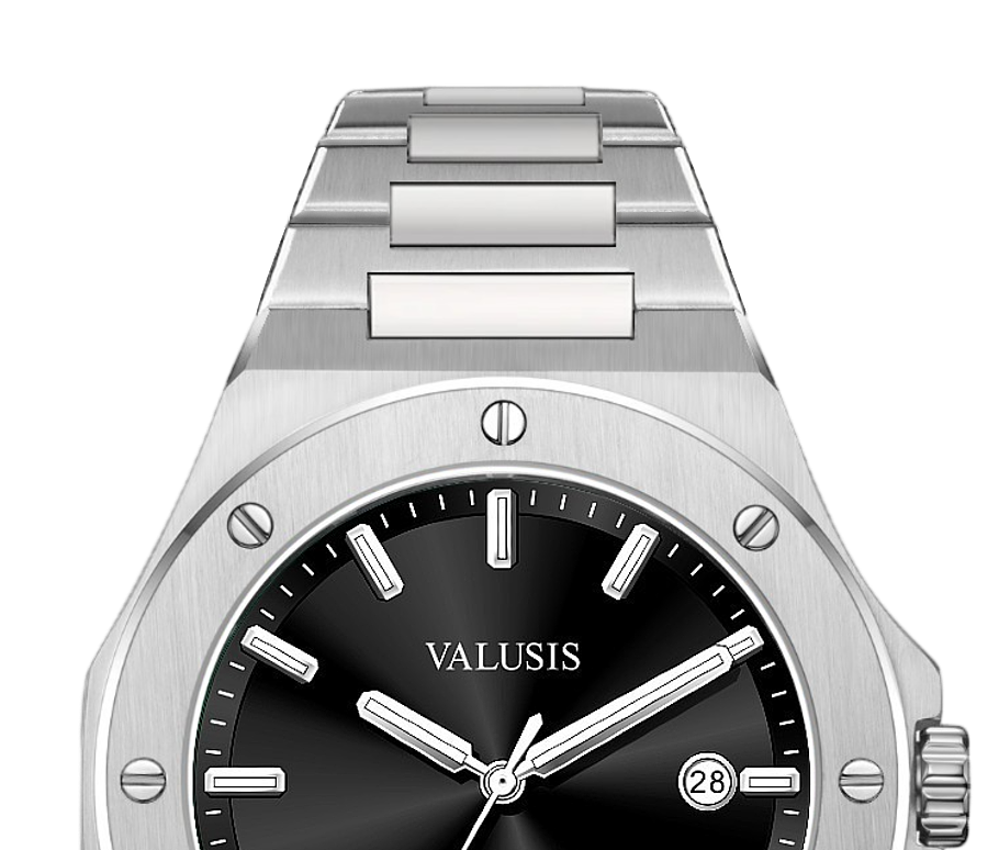 VALUSIS watch close-up with green malachite dial