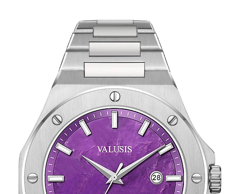 VALUSIS watch close-up with green malachite dial