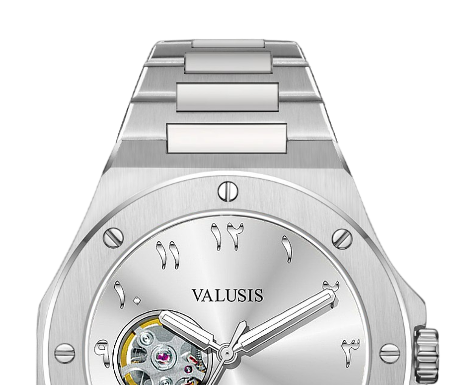 VALUSIS watch close-up with green malachite dial