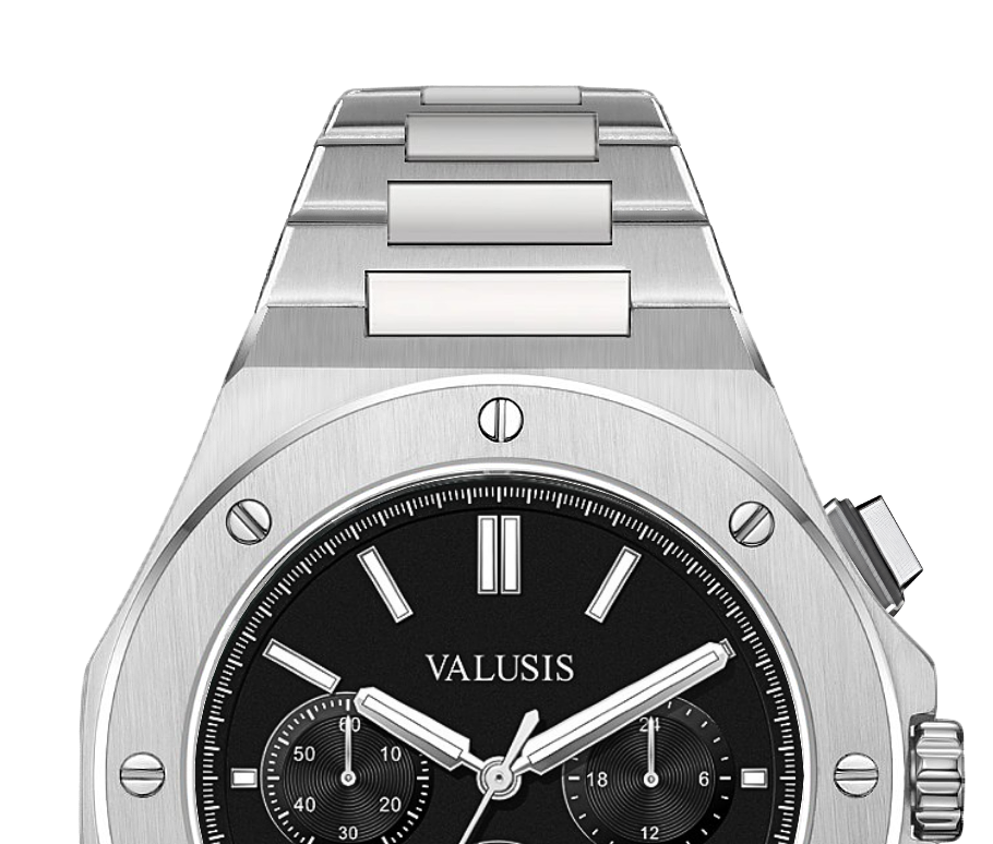 VALUSIS watch close-up with green malachite dial