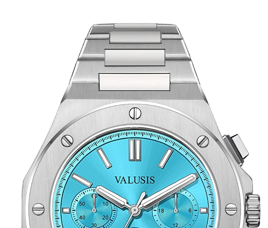 VALUSIS watch close-up with green malachite dial