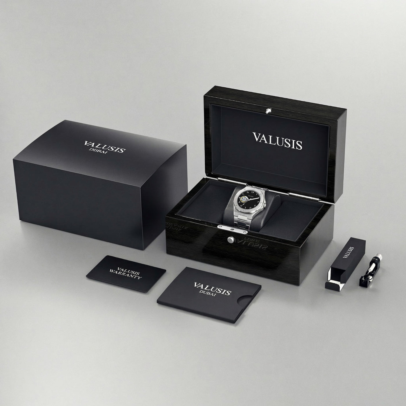 VALUSIS Lysium Black Open-Heart – Luxury Watch Packaging Box Dubai