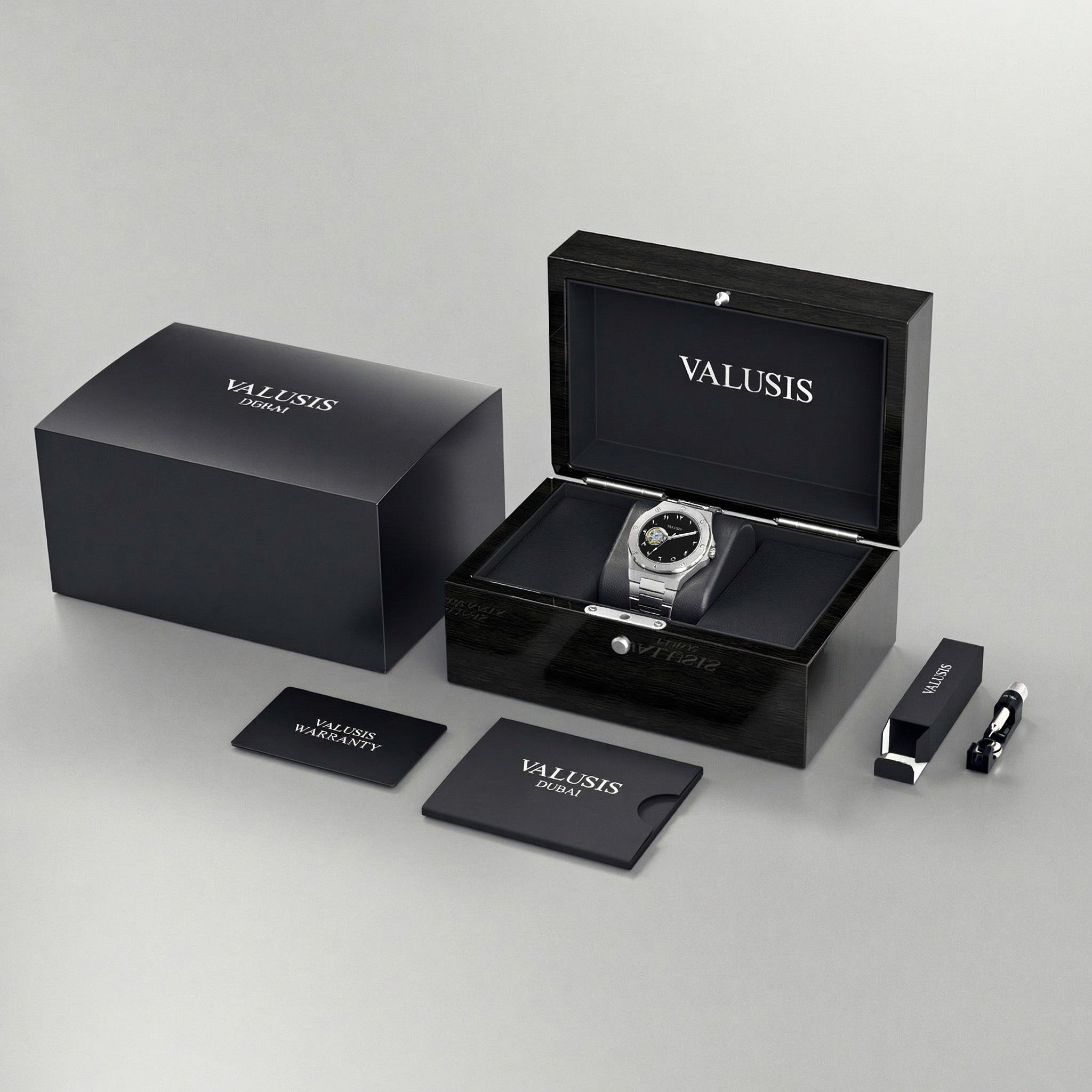 VALUSIS Lysium Black Open-Heart – Luxury Watch Packaging Box Dubai